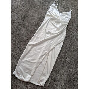 Women's‎ White Satin Rhinestone Halter Neck Midi Dress Sparkle Evening Party